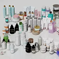 Assorted Perfume and Cosmetics Collection with Various Skincare Bottles and Beauty Products