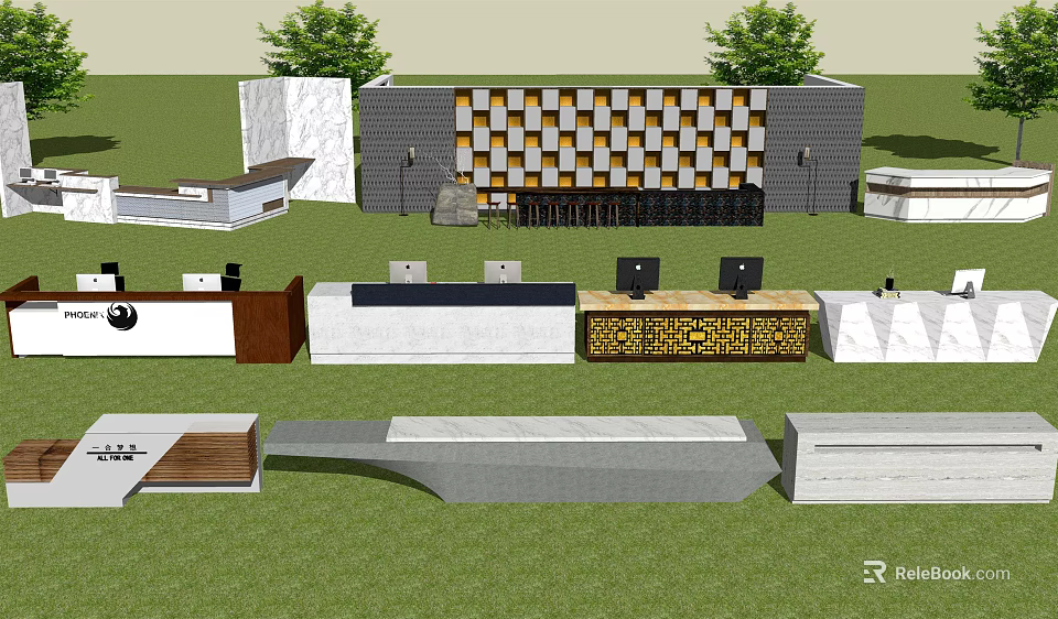 Modern Reception Desk Designs With Various Styles And Material Options For Interiors 3d model