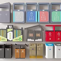 Public Waste Sorting Bins with Color Coded Design and Recycling Category Labels 3d model