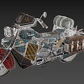Vintage Motorcycle with Worn Paint Striped Decoration Leather Luggage Canvas Backpack and Retro Design Elements