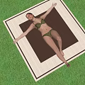 Woman Lying on Brown and White Blanket in Green Grass Area Wearing Bikini