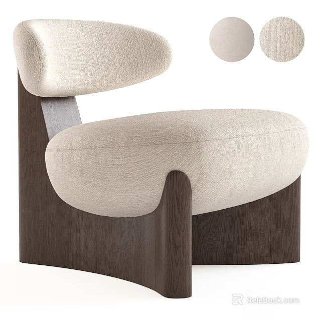 Modern Single Chair With Beige Fabric Seat And Dark Brown Wooden Frame 3d model 