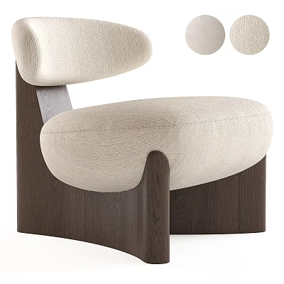 Modern Single Chair With Beige Fabric Seat And Dark Brown Wooden Frame 3d model