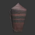 Traditional Wicker Storage Container with Conical Lid Carry Handle and Striped Design