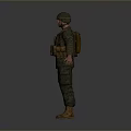 Military Soldier in Camouflage Uniform with Tactical Vest Helmet and Boots Standing Pose