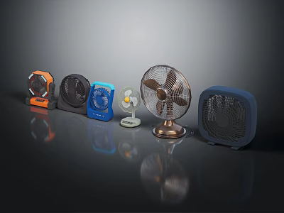 Various Air Cooler Fans Showcasing Different Colors and Modern Design Styles Together 3d model