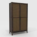 Dark Wood Classic Wardrobe With Four Woven Panel Doors And Elegant Legs