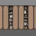 Modern Bookshelf With Wooden Frame Rattan Panels Open Shelves Built In Lighting And Books