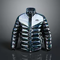 Shiny Iridescent Puffer Jacket With White Panel And Modern Zipper Design
