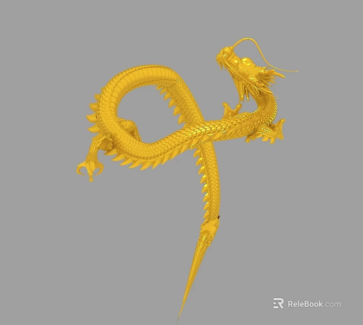 Golden Flying Dragon With Serpentine Body And Shiny Scales In Flight Pose 3d model 