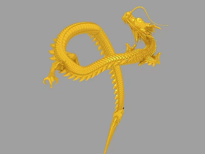 Golden Flying Dragon With Serpentine Body And Shiny Scales In Flight Pose 3d model