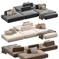 Modern Upholstered Sectional Sofa With Neutral Tones Pillows And Soft Throw Blankets 3d model