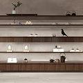 Wooden Multi tiered Decorative Shelving Unit With Plants Tea Sets Ornaments And Lamps