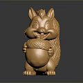 Golden Squirrel Statue Holding Acorn With Shiny Metallic Finish And Detailed Craftsmanship