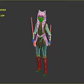 Game Cinematic Character With Horned Helmet Red Gray Armor And Dual Swords