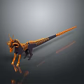 3D Mythical Horned Creature Character With Orange Black Skeletal Body And Long Tail