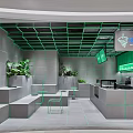 Modern Fitness Space With SHAKE IT Counter Green Accents And Gray Interior Plants