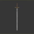 The Decorative Sword With Ornate Golden Hilt And Shiny Long Metallic Blade