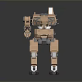 Futuristic Orange Armored Mech Robot Holding Rifle Weapon In Hand