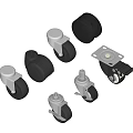 Various Types Of Swivel Casters With Black Wheels And Metal Brake Frames