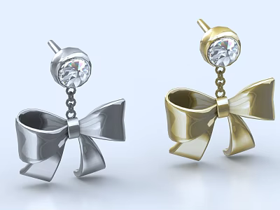 Elegant Bow Shaped Earrings In Silver And Gold With Sparkling Diamond Accent Design 3d model