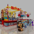 Colorful Toy Display Area With Cartoon Dolls Balloons Shelves And Toy Boxes