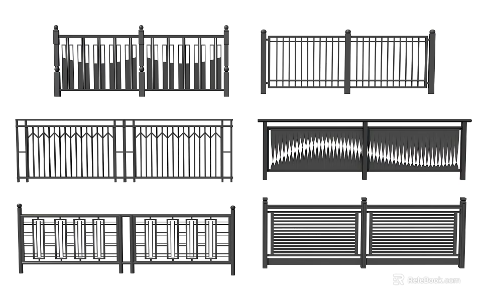 Different Modern Fence Designs with Various Patterns and Rail Structures for Outdoor Spaces 3d model 