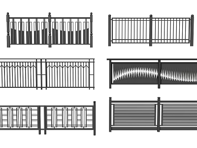 Different Modern Fence Designs with Various Patterns and Rail Structures for Outdoor Spaces 3d model