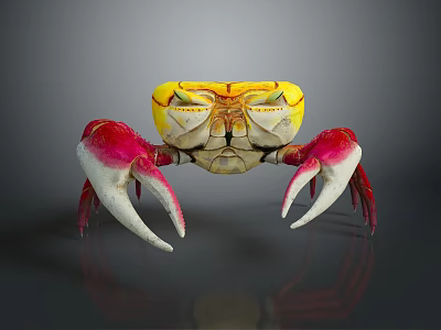 Vibrant Colored Crab With Yellow Body And Red White Claws Detailed Appearance On Dark Background 3d model