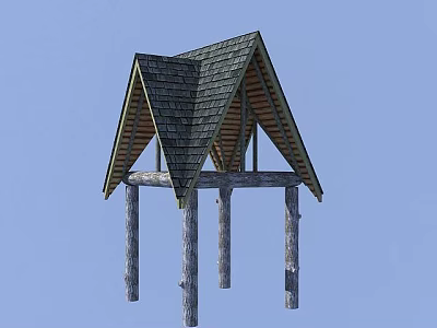 Outdoor Tech Exhibition Hall Featuring Wooden Structure Triangular Tile Roof And Pillar Support 3d model