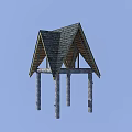 Outdoor Tech Exhibition Hall Featuring Wooden Structure Triangular Tile Roof And Pillar Support