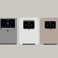 Three Modern Daily Electrical Appliances With Digital Displays And Control Panels In Gray White Beige
