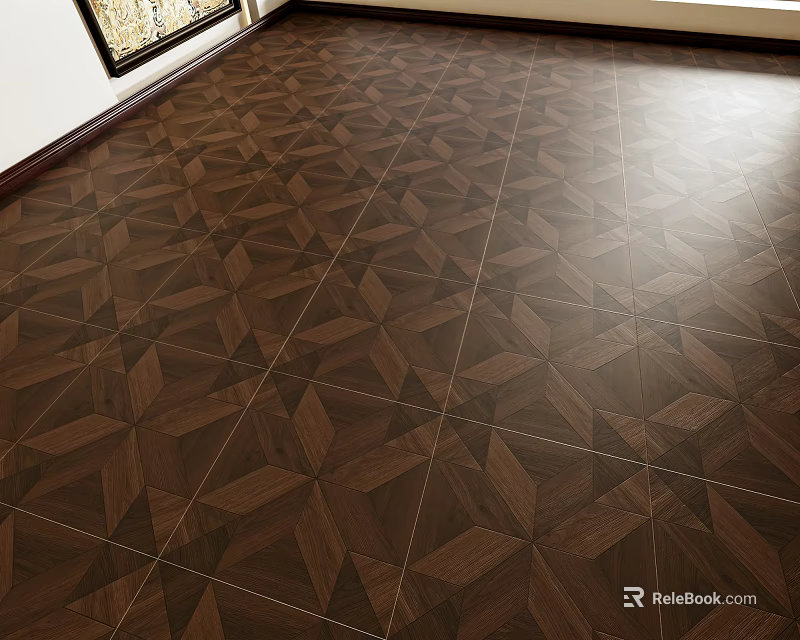 Dark Brown Wooden Flooring With Geometric Parquet Pattern And Natural Texture In Interior Design 3d model 