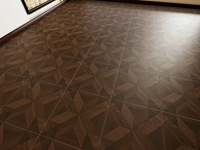 Dark Brown Wooden Flooring With Geometric Parquet Pattern And Natural Texture In Interior Design 3d model