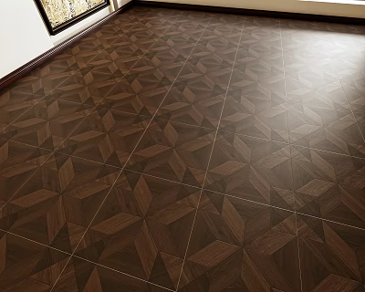 Dark Brown Wooden Flooring With Geometric Parquet Pattern And Natural Texture In Interior Design 3d model