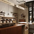 Modern Open Concept Kitchen Interior With Coffee Machine Appliances And Island Counter 3d model