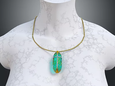 Stylish Green Blue Teardrop Pendant Necklace With Gold Chain And Chic Design 3d model