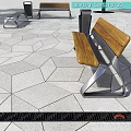 Outdoor Gray Hexagonal Patterned Ground With Wooden Bench And Metal Frame