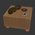 Traditional Wooden Go Board Setup With Stone Pieces Bowls And Small Dish
