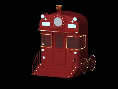 Red Vintage Train With Decorative Lights And Stairs 3d model