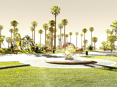 Modern Park Greening Grass Sod Trees Brown Trees 3d model