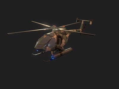 Sleek Military Helicopter Featuring Rotors Blue Lights And Weapon Systems 3d model