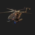 Sleek Military Helicopter Featuring Rotors Blue Lights And Weapon Systems
