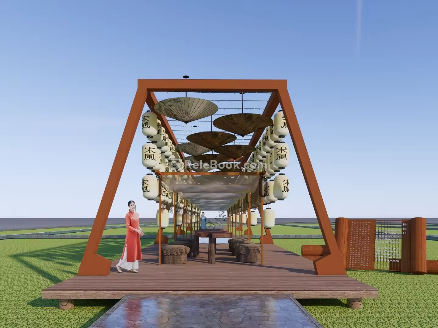 New Chinese Landscape Small Building Corridor Frame 3d model