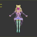 Child 3D Character With Purple Hair And Elegant Blue Gold Outfit Design