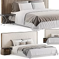 Luxurious Double Bed With Velvet Headboard And Soft Pillows White Quilt And Wooden Nightstand