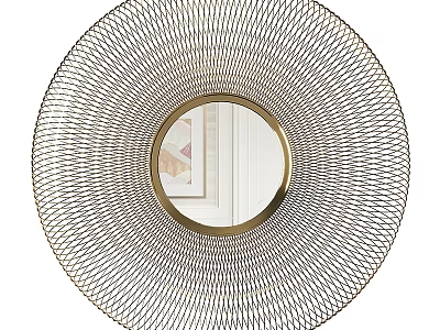 Round Decorative Mirror With Metal Mesh Frame And Gold Accent 3d model