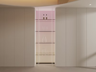 Modern Wine Rack With Transparent Glass Shelves In Light Colored Cabinet Interior Design 3d model