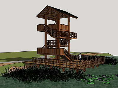 New Chinese Watchtower Wetland Sightseeing Tower 3d model