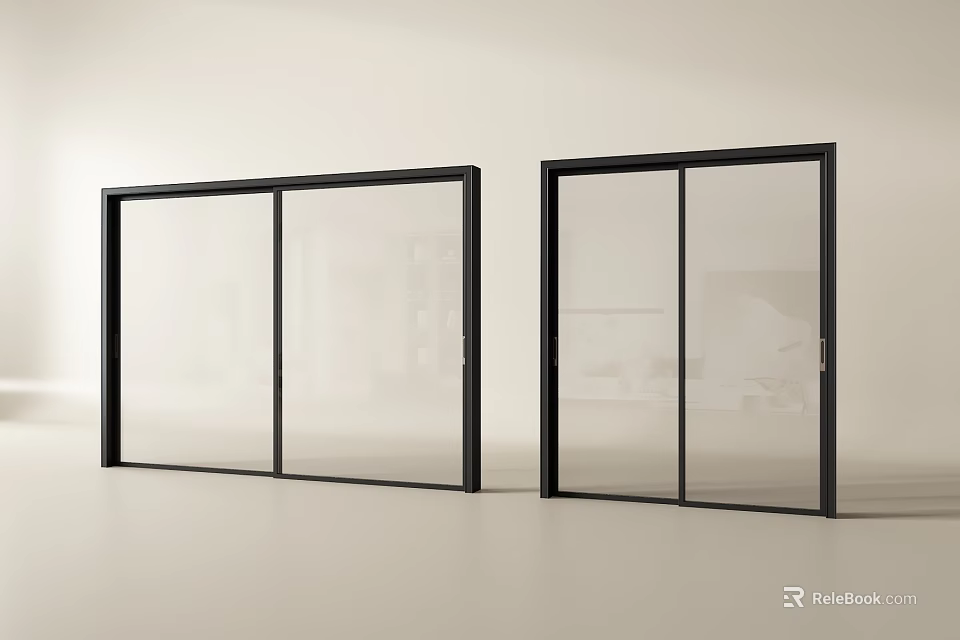Modern Black Frame Sliding Doors With Transparent Glass For Interior Design 3d model 